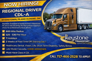 Keystone Transport hiring class A CDL driver Myerstown, PA or Dundee, OH