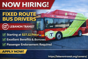 Lebanon Transit is hiring local drivers in Lebanon, PA
