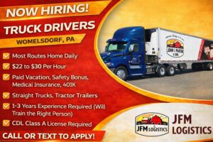 JFM Logistics LLC truck driver job opening Womelsdorf, PA John F. Martin Meats