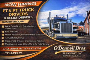 O’Donnell Bros. Transport, Inc. - hiring Class A CDL truckers - Quarryville, PA