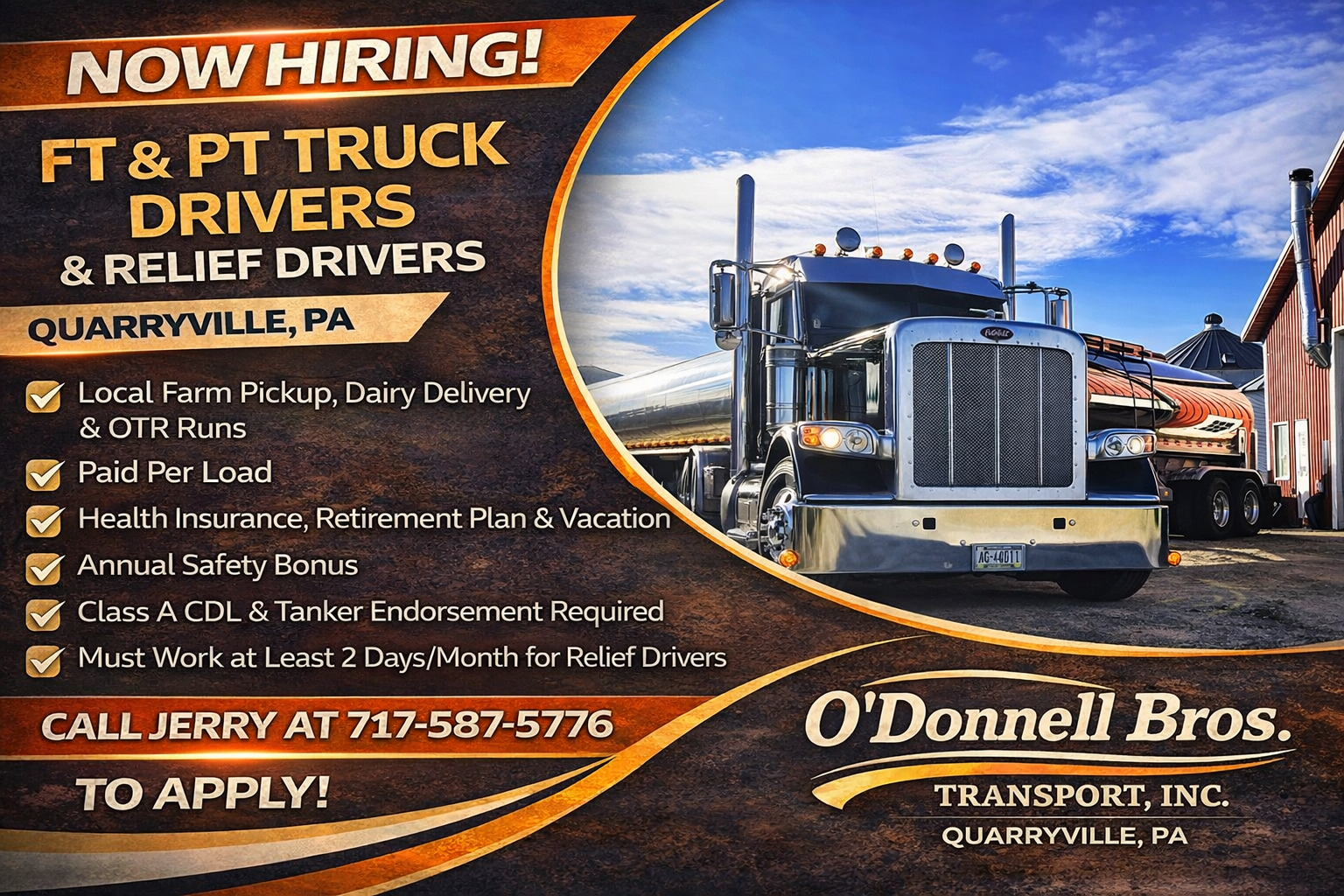 You are currently viewing O’Donnell Bros. Transport, Inc. – Quarryville, PA