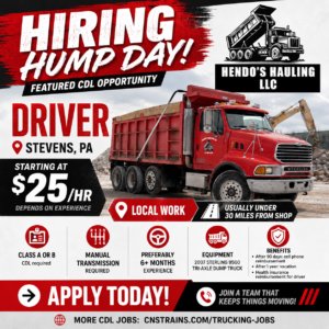 Hendo’s Hauling LLC in Stevens, PA is hiring CDL Driver.