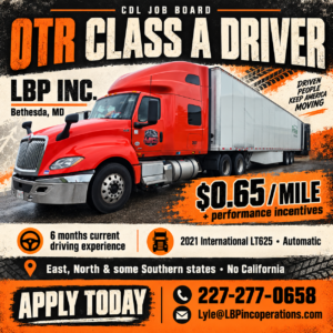 LBP Inc - Bethesda, MD - Hiring a Class A CDL Driver OTR
